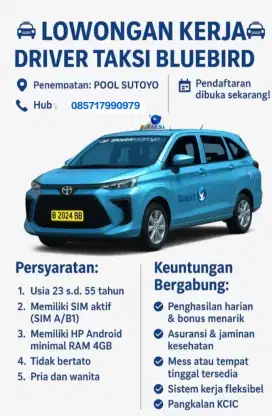 lowongan driver taksi bluebird cawang uki