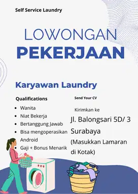 Dicari Staff Laundry Balongsari (Batas Lamaran 4 Juli 2025)