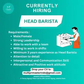 LOWONGAN LOKER BARISTA & HEAD BARISTA JAKARTA