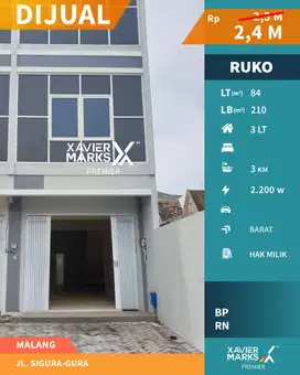 Dijual Ruko Posisi Pojok di Poros Jalan Sigura-gura, Lowokwaru Malang