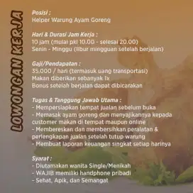 LOKER Helper Warung Ayam Goreng