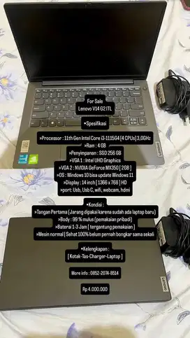 Lenovo V14 G2 ITL Core i3-1115G4 4GB 256 SSD MX350 2GB W10 OHS - 4GB