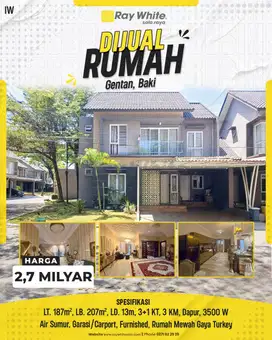 Dijual Rumah Hook 2 Lantai Furnished Cluster Elite Di Gentan