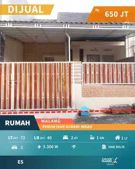 Dijual Rumah  Perum Ikan Gurami Indah  Malang