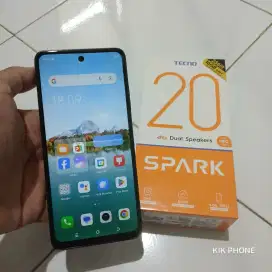 Tecno Spark 20 8/256 4G Fulset segel mulus 95%.harga 1.600 net