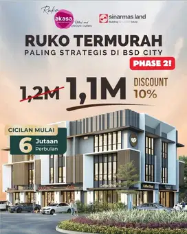 RUKO AKASA PROMENADE TERMURAH BSD CITY HADAP JALAN 1,3M TRAFFIC RAMAI