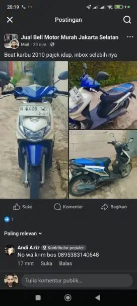 Jual BEAT CARBU 2010 Original Pribadi dari baru tgn pertama