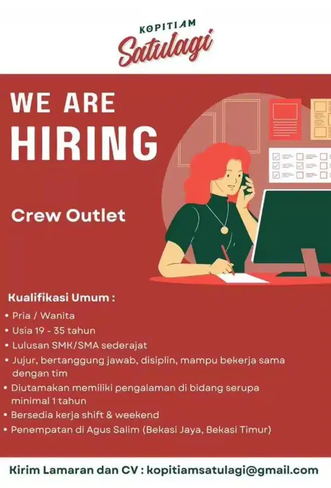 LOKER CREW OUTLET LOWONGAN KERJA SEGERA KOPITIAM BEKASI