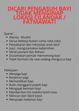 Dicari pengasuh bayi (Tidak Menginap)