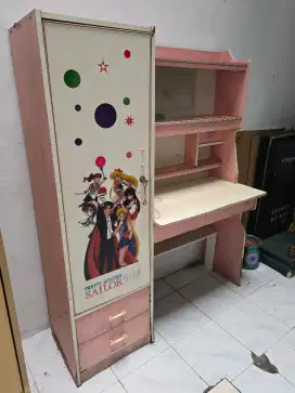 Meja Lemari Laci Belajar Anak Sailor Moon Pink