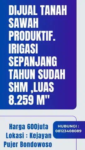 DIJUAL CEPAT TANAH SAWAH
