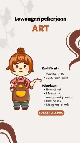 Dicari Art menginap dan bisa mengendarai motor