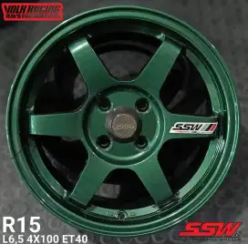Velg baru Te37 hijau glossy ring15 4x100 ssw made in thailand