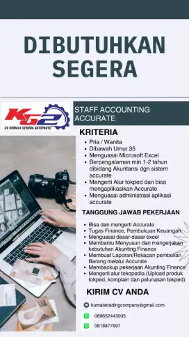 Lowongan kerja admin online shop dan accounting accurate