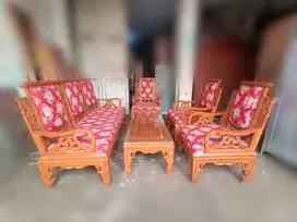 Kursi Tamu Jati Ukir jok merah +meja (3.1.1.1)