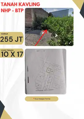 DIJUAL TANAH KAVLING SIAP BANGUN NGP BTP