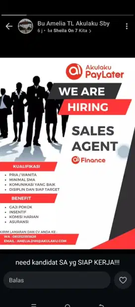 Lowongan Kerja Sales Agent Akulaku