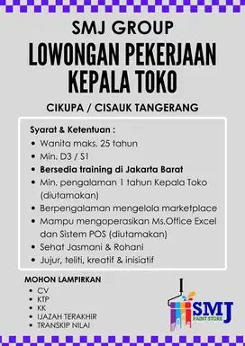 LOKER KEPALA TOKO