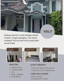 Dijual rumah cluster bagus siap huni semifurnished di Ratna jatibening