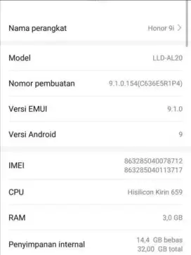 Di Jual !!! Hp Honor 9i RAM 3/32 GB