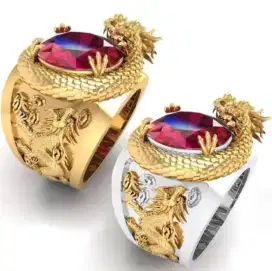 Cincin hiasan 3 D naga emas dan perak