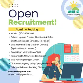 Lowongan Kerja Admin + Packing Online Shop