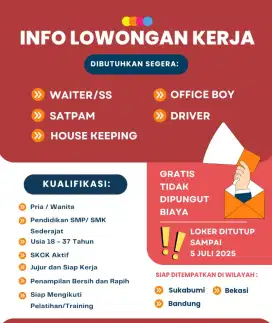 LOKER WAITTER/S DAN HOUSE KEEPING