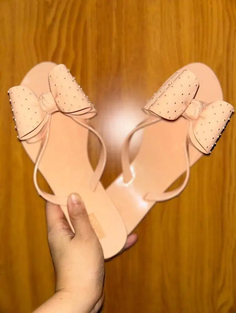 Sandal Wanita Jelly Melissa Harmonic Bow Hiasan Pita Peach Pink (Ori)