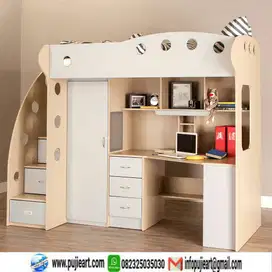 tempat tidur set lemari dan meja belajar