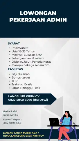DIBUTUHKAN SEGERA ADMIN INPUT DATA