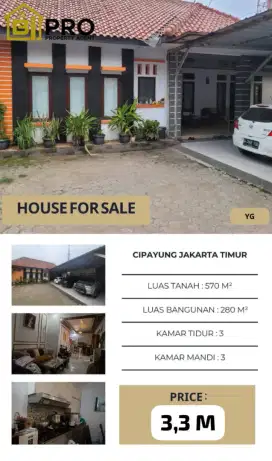 DIJUAL RUMAH DI CIPAYUNG JAKARTA TIMUR PINGGIR JALAN AKSES 2 MOBIL