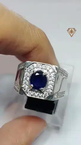 Permata Blue Sapphire Ring Perak Rhodium