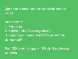 Loker untuk teknisi variasi/aksesoris mobil