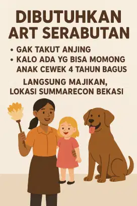 Dicari ART, Langsung Majikan - Lokasi Summarecon Bekasi