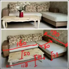 Jual cepat dan murah sofa bentuk L dan termasuk meja, 2,8jt bisa nego