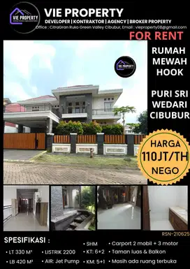 Di Sewakan Rumah Mewah Hoek. Puri Sri Wedari  Cibubur.