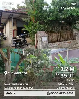 Dijual dan Disewakan Rumah Area Kota Purwokerto
