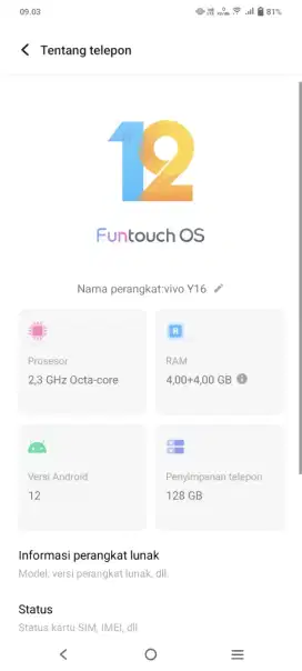 Vivo y16 lengkap