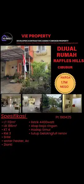 Di Jual Rumah Cantik Siap Huni Cluster Favorite. Raffles Hill Cibubur.