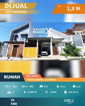d065 Rumah 3 Kavling Semi Furnish di Pandanwangi Blimbing Malang