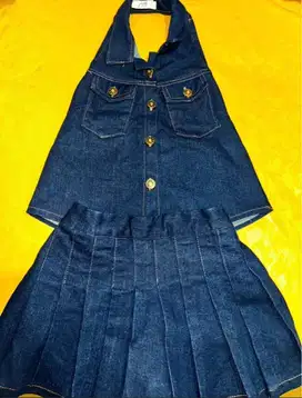 Baju Setelan Anak/ OneSet Anak Model Denim Warna Navy Merk Poupeery