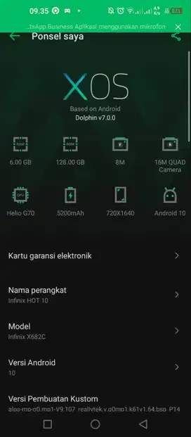 Infinix hot 10 RAM /128 KONDISI 90% Pemakaian