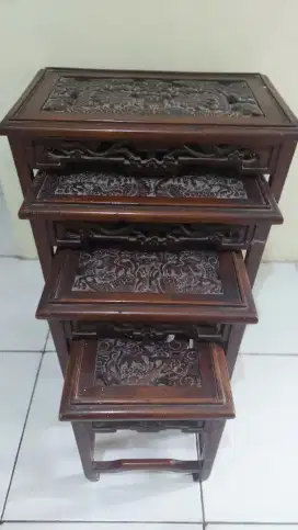 Meja susun 4 ukiran kayu jati