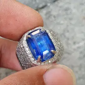 Permata Blue Sapphire Ring Perak Handmade