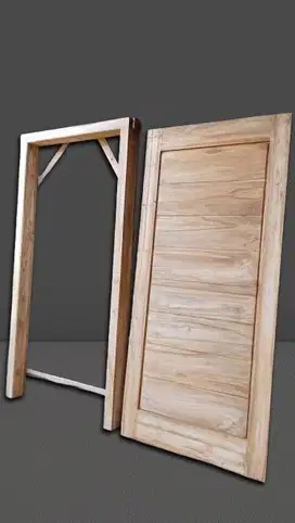 Lengkap & Berkualitas! Pintu Jati + Kusen Satu Set.