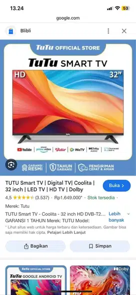 Smart TV 32 TV baru (termurah) merk TUTU