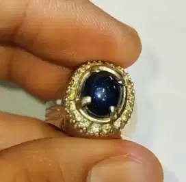 Cincin Natural Blue Sapphire Ring Perak Size 6.5-7