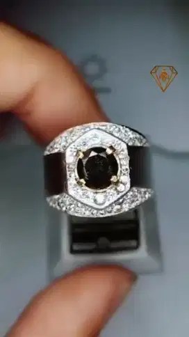 Permata Berlian Hitam Ring Perak Rhodium