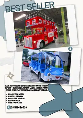 kereta mini wisata || bus tingkat baru fill aksesoris