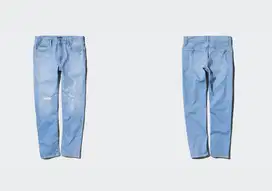 Ripped jeans sobek biru muda telor asin Uniqlo 34 (86.5) - Preloved
